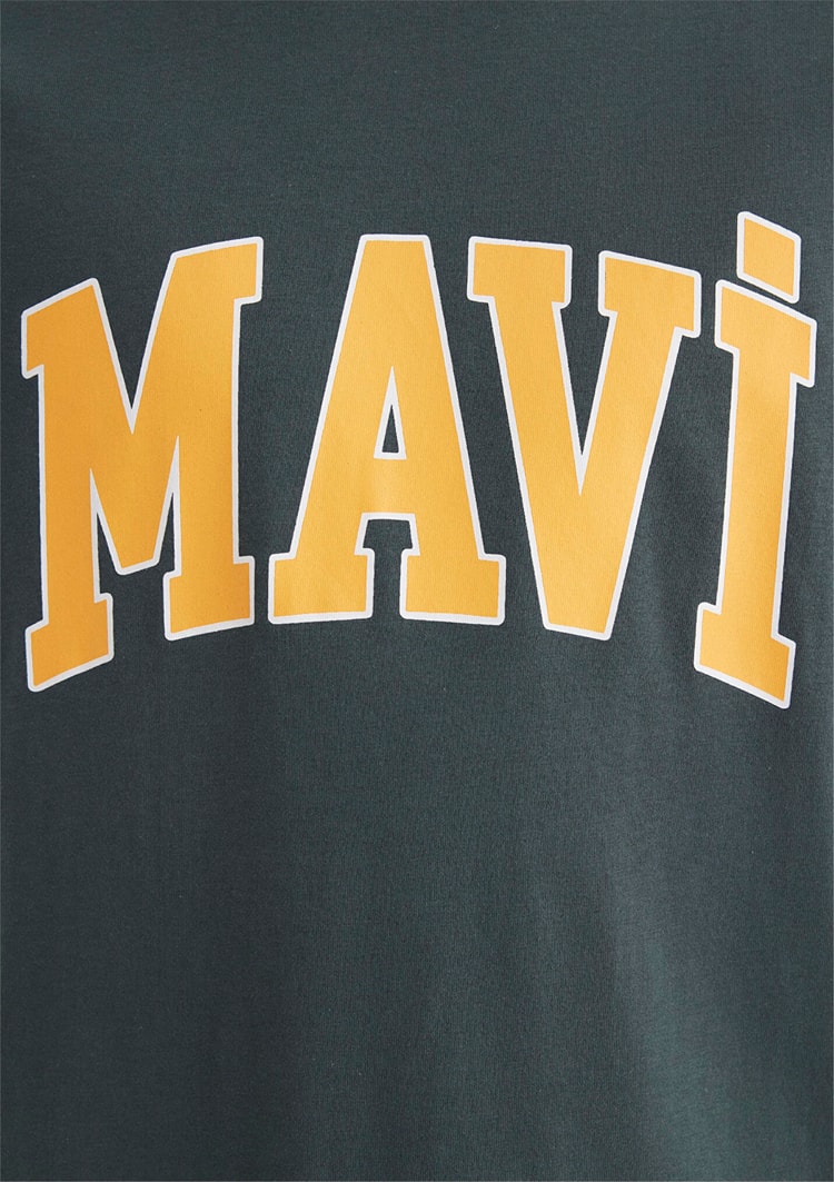 Mavı M0611711-71598 Yosun Yesılı Erkek Loose Mavı Logo Baskılı T-Shırt