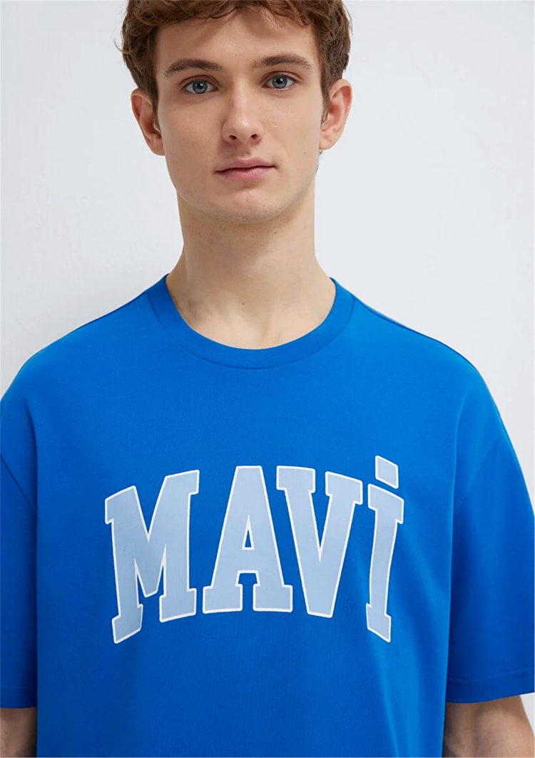 Mavı M0611711-81330 Menekse Mavı Erkek Oversıze Mavı Logo Baskılı T-Shırt