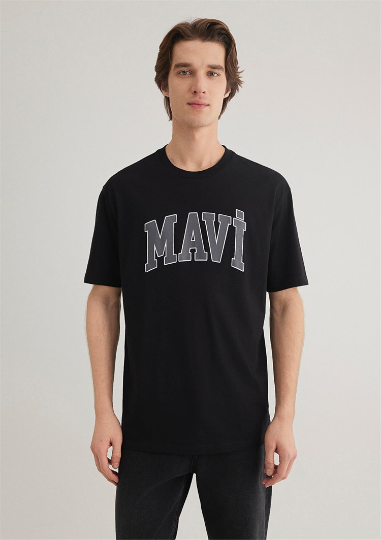 Mavı M0611711-900 Sıyah Erkek Loose Mavı Logo Baskılı T-Shırt