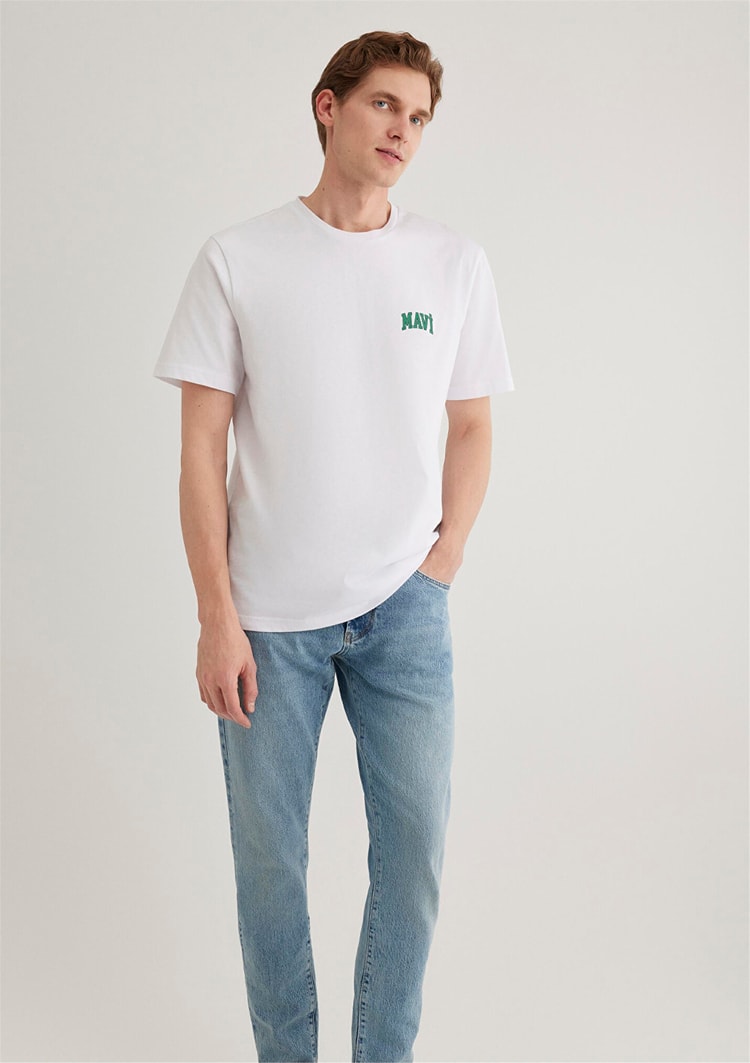 Mavi M0611714-620 Beyaz Erkek Regular Mavi Logo T-Shirt