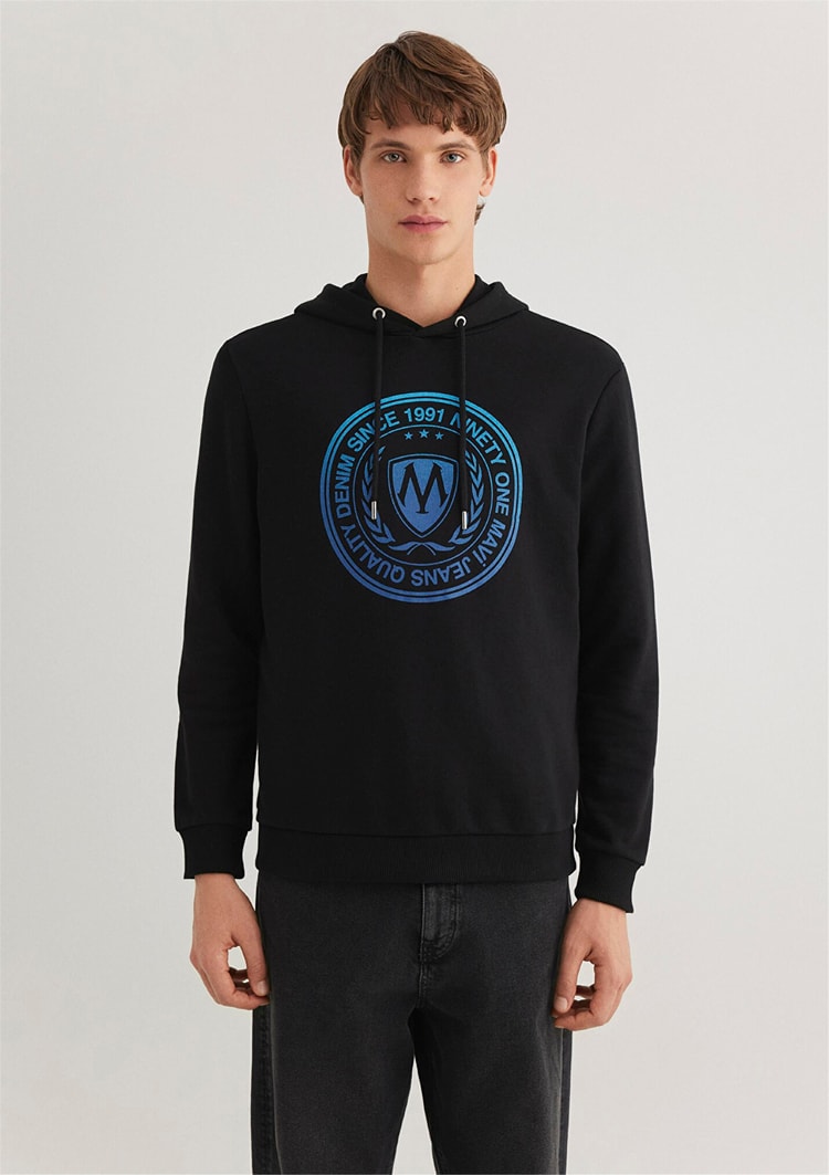 Mavi M0611721-900 Siyah Erkek Regular Kapuşonlu Logo Baskılı Sweatshirt