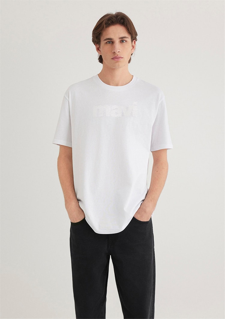 Mavi M0611807-620 Beyaz Erkek Loose Mavi Logo T-Shirt