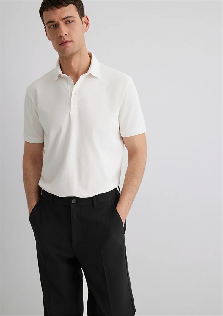 Mavı M0612011-70057 Kırık Beyaz Erkek Regular Polo T-Shırt