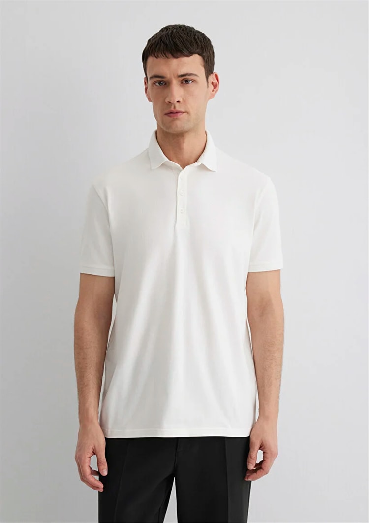 Mavı M0612011-70057 Kırık Beyaz Erkek Regular Polo T-Shırt