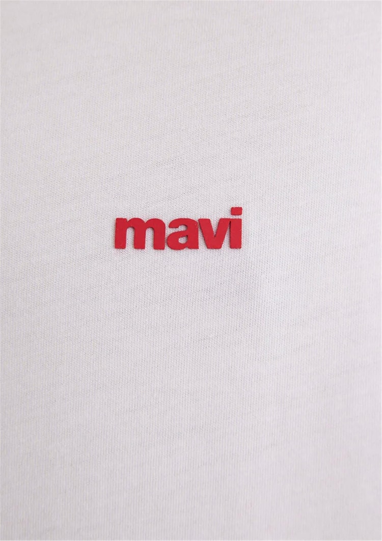 Mavı M0612216-620 Beyaz Erkek Loose Mavı Baskılı T-Shırt
