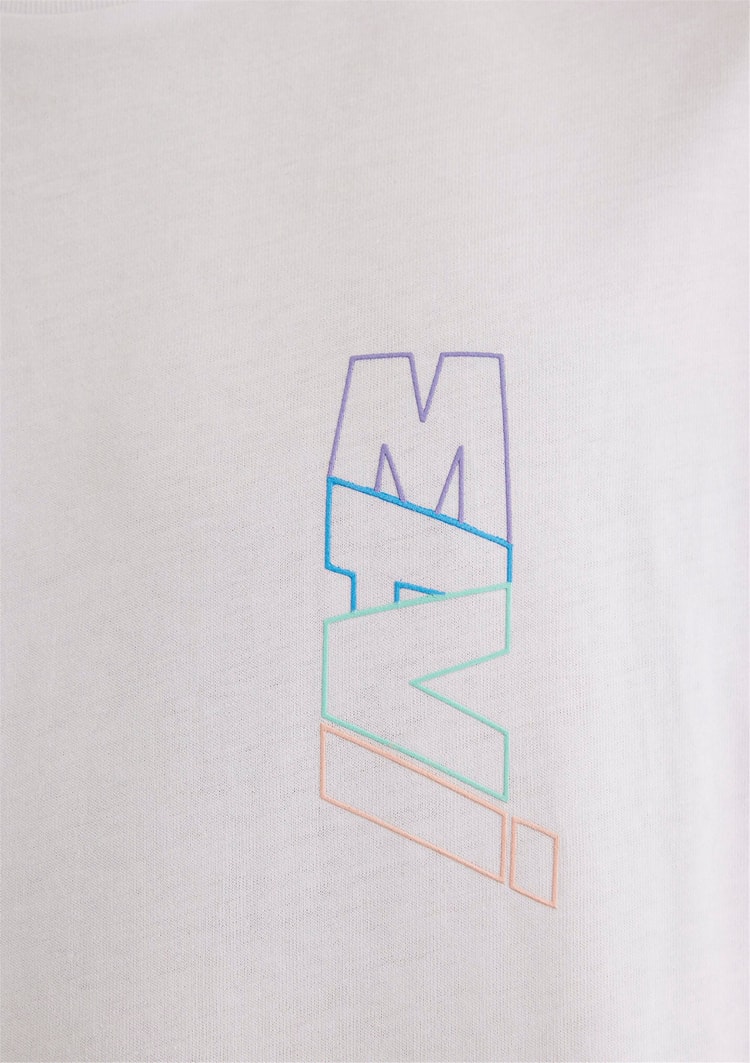 Mavı M0612350-620 Beyaz Erkek Loose Mavı Baskılı T-Shırt