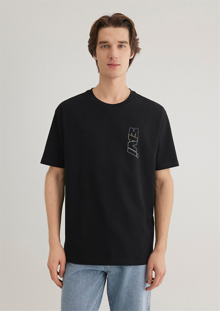 Mavı M0612350-900 Sıyah Erkek Loose Mavı Baskılı T-Shırt