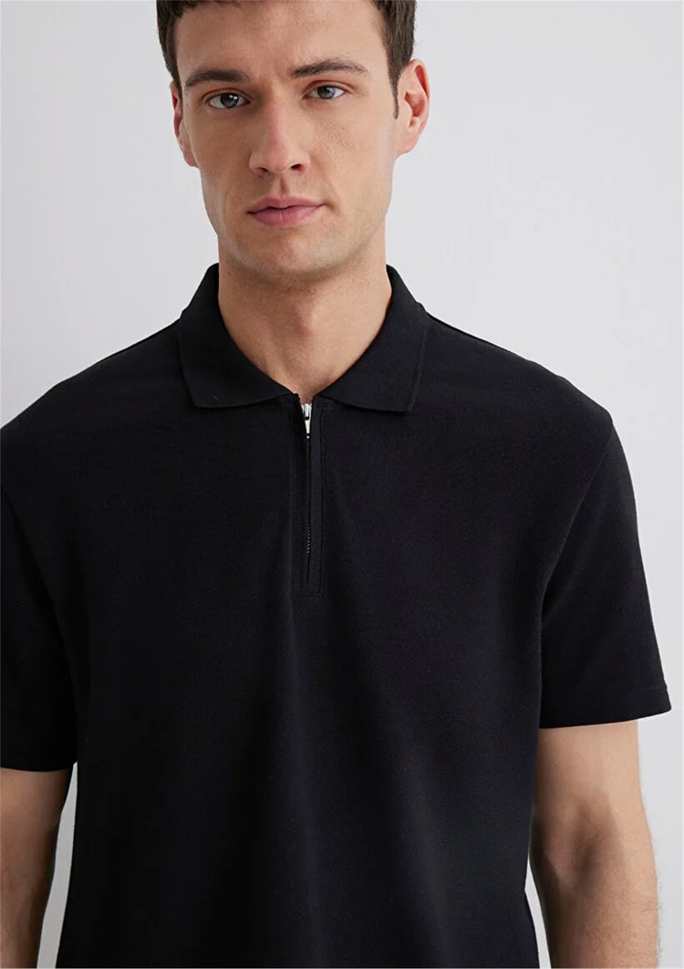 Mavı M0612525-900 Sıyah Erkek Regular Half Zıp Polo T-Shırt