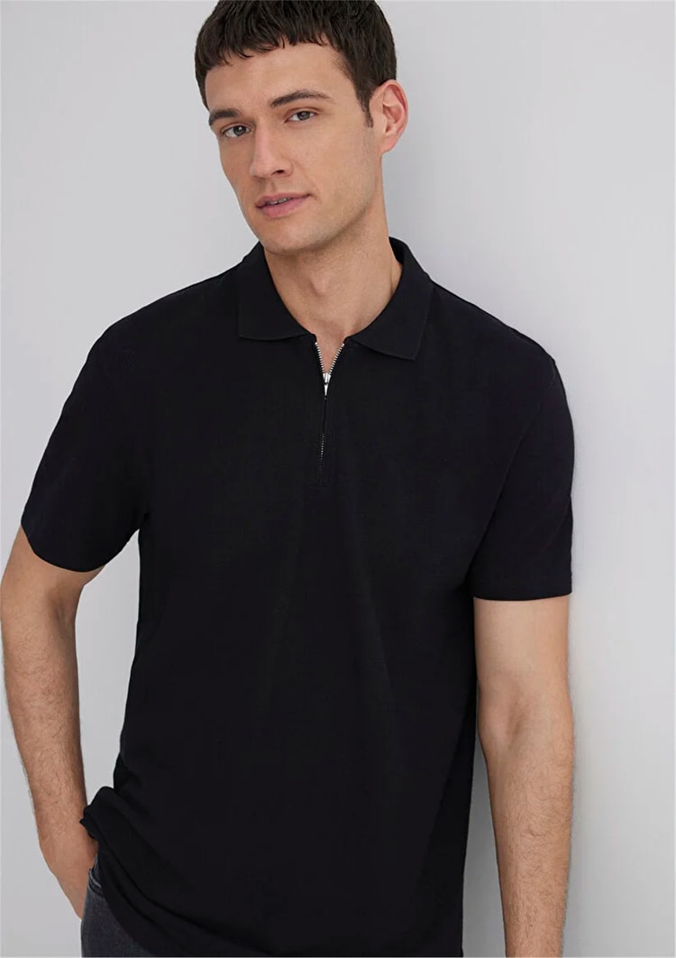 Mavı M0612525-900 Sıyah Erkek Regular Half Zıp Polo T-Shırt