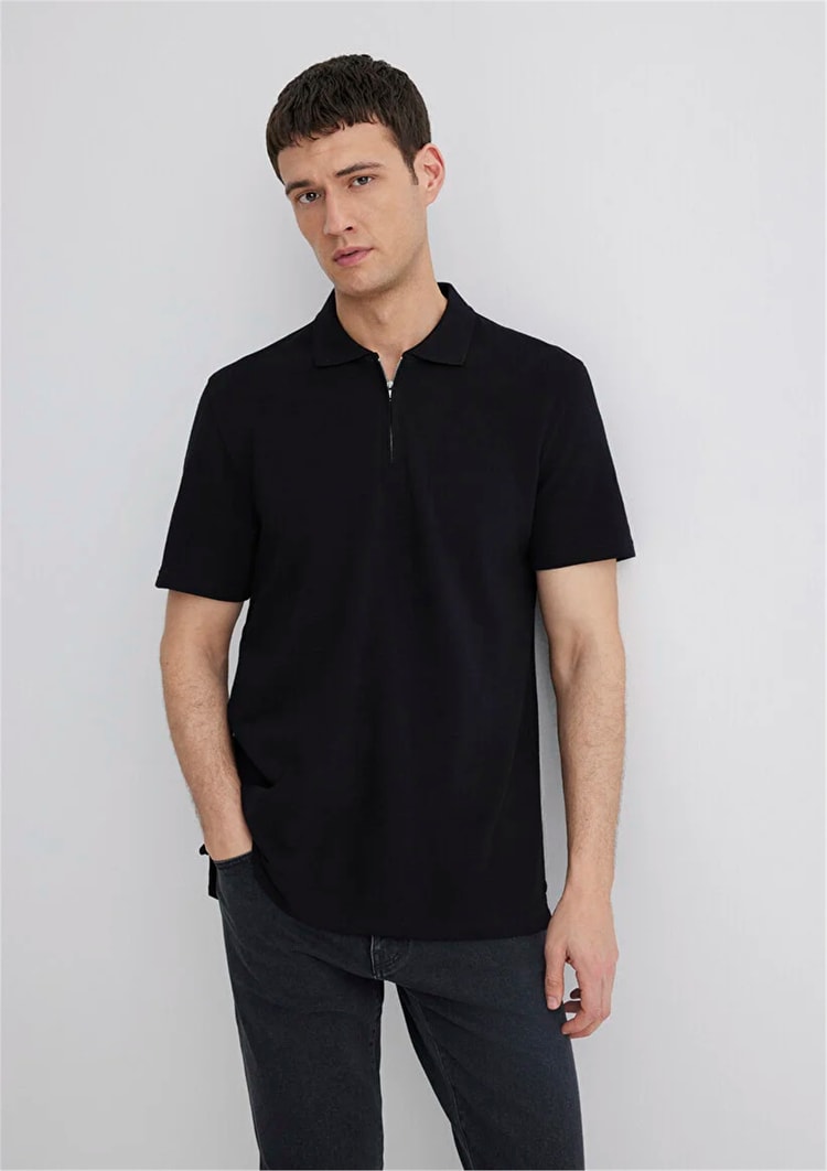 Mavı M0612525-900 Sıyah Erkek Regular Half Zıp Polo T-Shırt