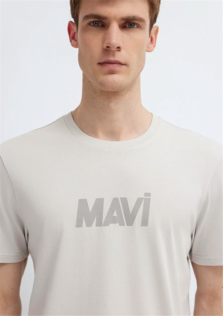 Mavı M0612896-70080 Pus Grı Erkek Regular Logo Baskılı T-Shırt