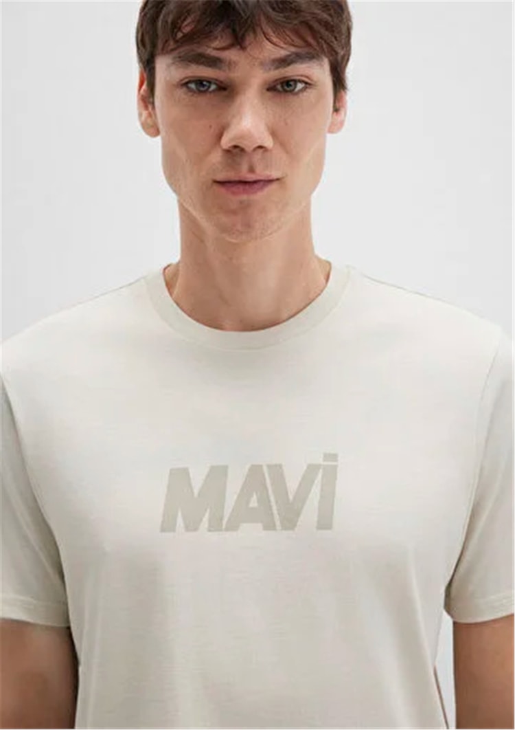 Mavı M0612896-70134 Kum Bejı Erkek Regular Logo Baskılı T-Shırt