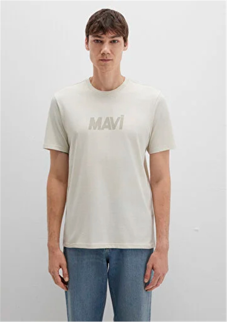 Mavı M0612896-70134 Kum Bejı Erkek Regular Logo Baskılı T-Shırt