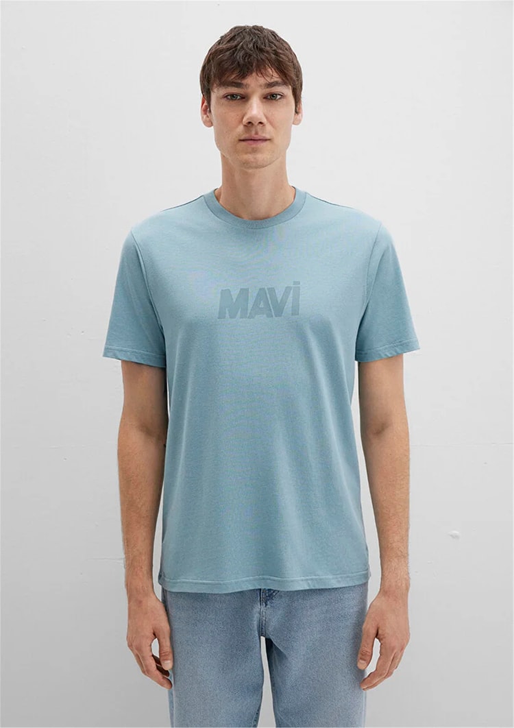 Mavı M0612896-70838 Tas Mavı Erkek Regular Logo Baskılı T-Shırt