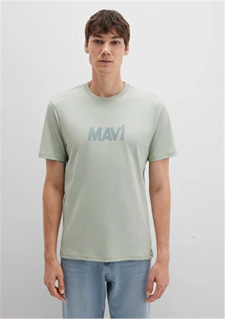 Mavı M0612896-83995 Aqua Grısı Erkek Regular Logo Baskılı T-Shırt