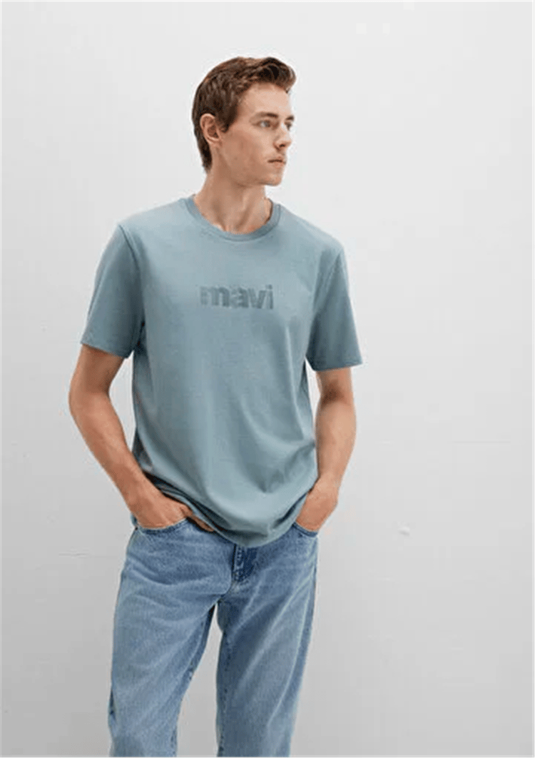 Mavı M0612936-70118 Kursun Grı Erkek Regular Mavı Baskılı T-Shırt