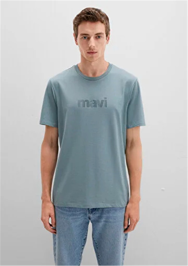 Mavı M0612936-70118 Kursun Grı Erkek Regular Mavı Baskılı T-Shırt