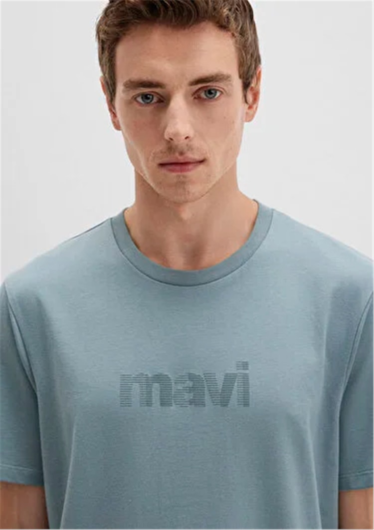 Mavı M0612936-70118 Kursun Grı Erkek Regular Mavı Baskılı T-Shırt