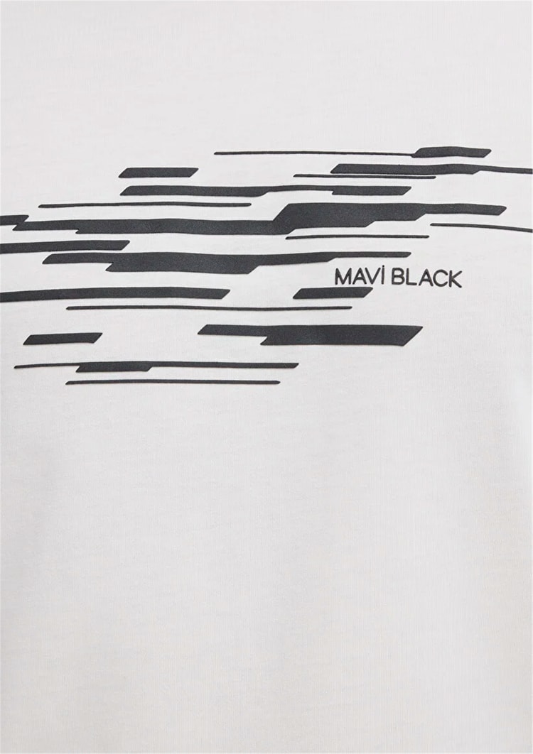 Mavı M0613131-70057 Kırık Beyaz Erkek Regular Mavı Black Baskılı T-Shırt