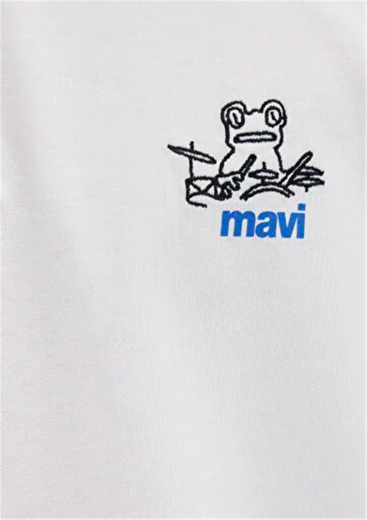 Mavı M0613180-70057 Kırık Beyaz Erkek Oversıze Mavı Logo Baskılı Polo T-Shırt