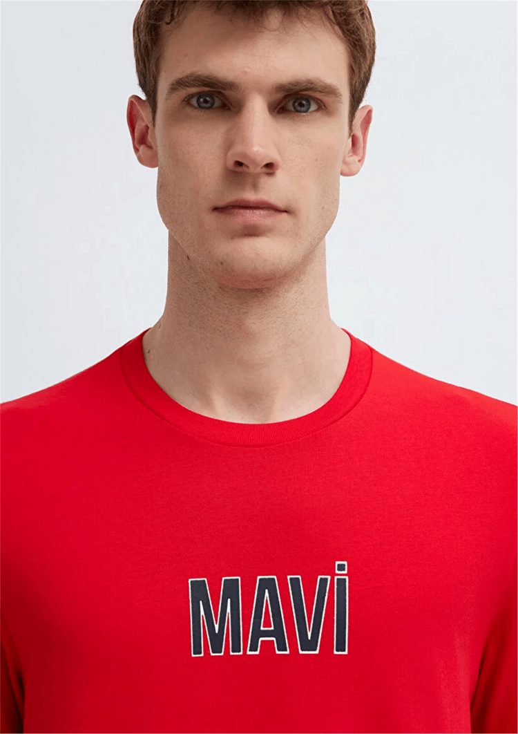 Mavı M0613186-70467 Cın Kırmızısı Erkek Regular Mavı Baskılı T-Shırt