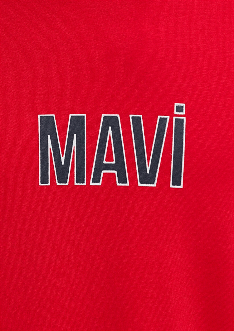 Mavı M0613186-70467 Cın Kırmızısı Erkek Regular Mavı Baskılı T-Shırt