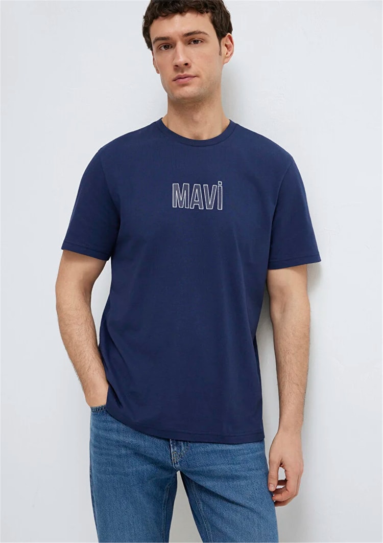 Mavı M0613186-70758 Derın Lacıvert Erkek Regular Mavı Baskılı T-Shırt