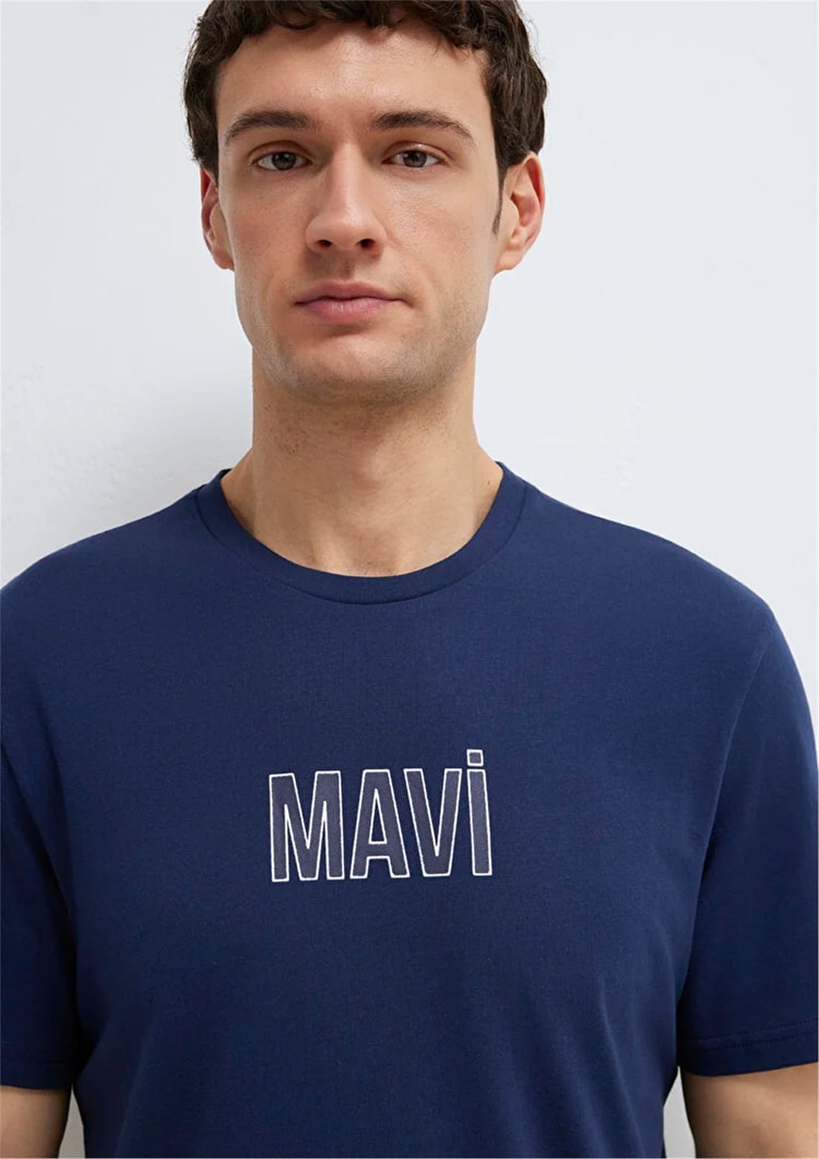Mavı M0613186-70758 Derın Lacıvert Erkek Regular Mavı Baskılı T-Shırt
