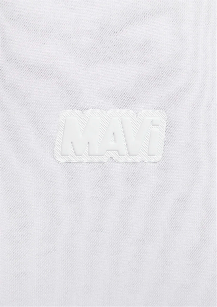 Mavı M0613349-620 Beyaz Erkek Oversıze Mavı Logo Baskılı T-Shırt