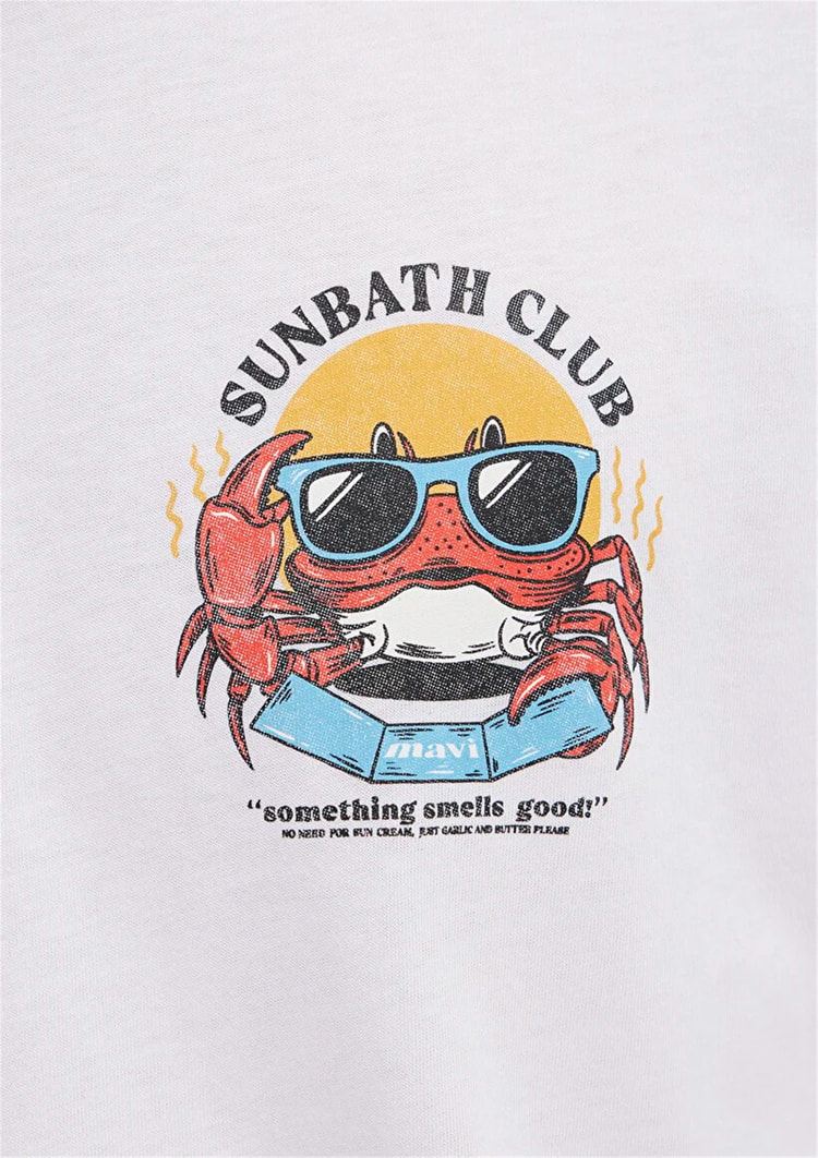 Mavı M0613386-620 Beyaz Erkek Oversıze Sunbath Club Baskılı T-Shırt