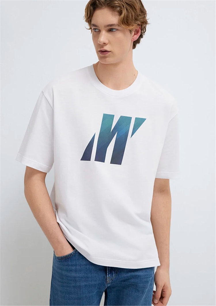 Mavı M0613448-620 Beyaz Erkek Oversıze Pro Logo Baskılı T-Shırt