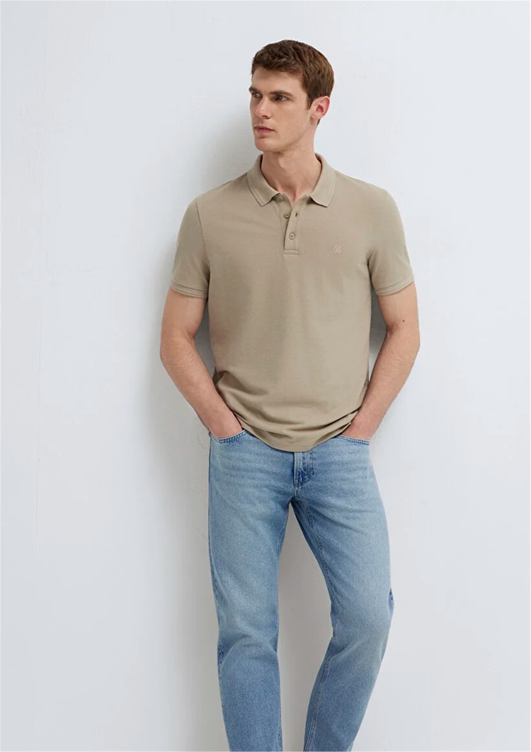 Mavı M064946-80697 Kum Erkek Slım Polo T-Shırt