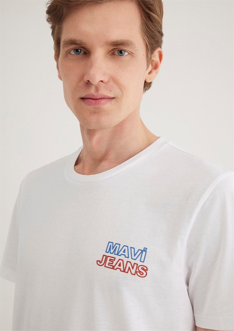 Mavi M066841-620 Beyaz Erkek Mavi Baskılı T-Shirt