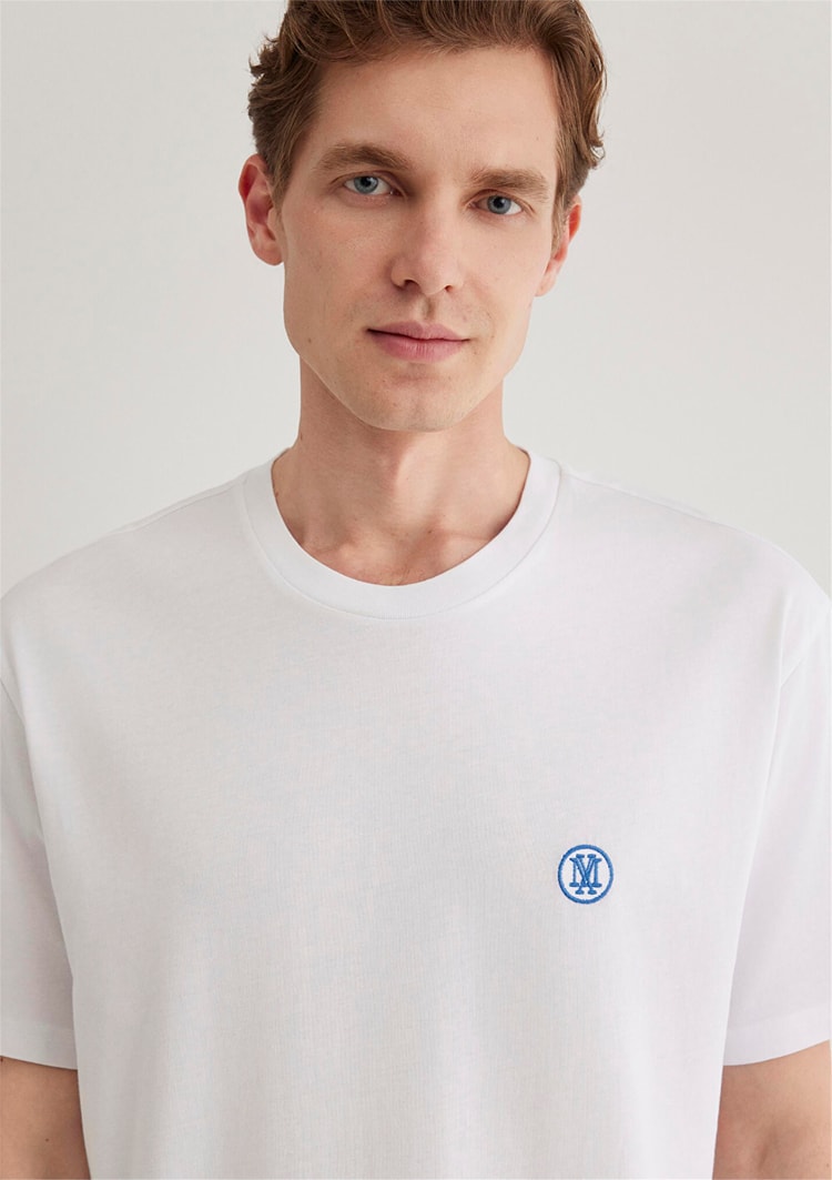 Mavi M067074-620 Beyaz Erkek Logo Nakışlı T-Shirt