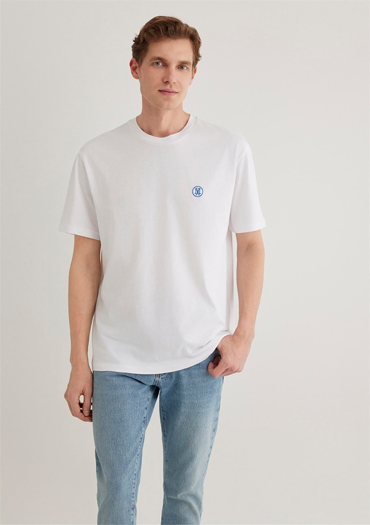 Mavi M067074-620 Beyaz Erkek Logo Nakışlı T-Shirt