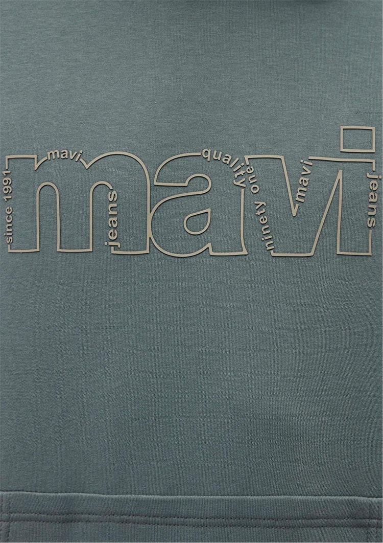 Mavı M0S10196-71577 Soluk Yesıl Erkek Loose Mavı Kapusonlu Sweatshırt