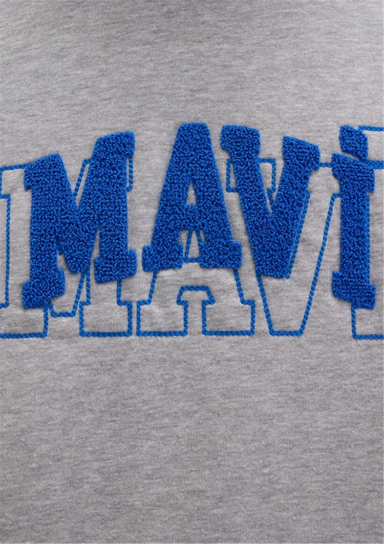 Mavı M0S10413-80018 Grı Melanj Erkek Mavı Logo Baskılı Kapusonlu Oversıze Sweatshırt