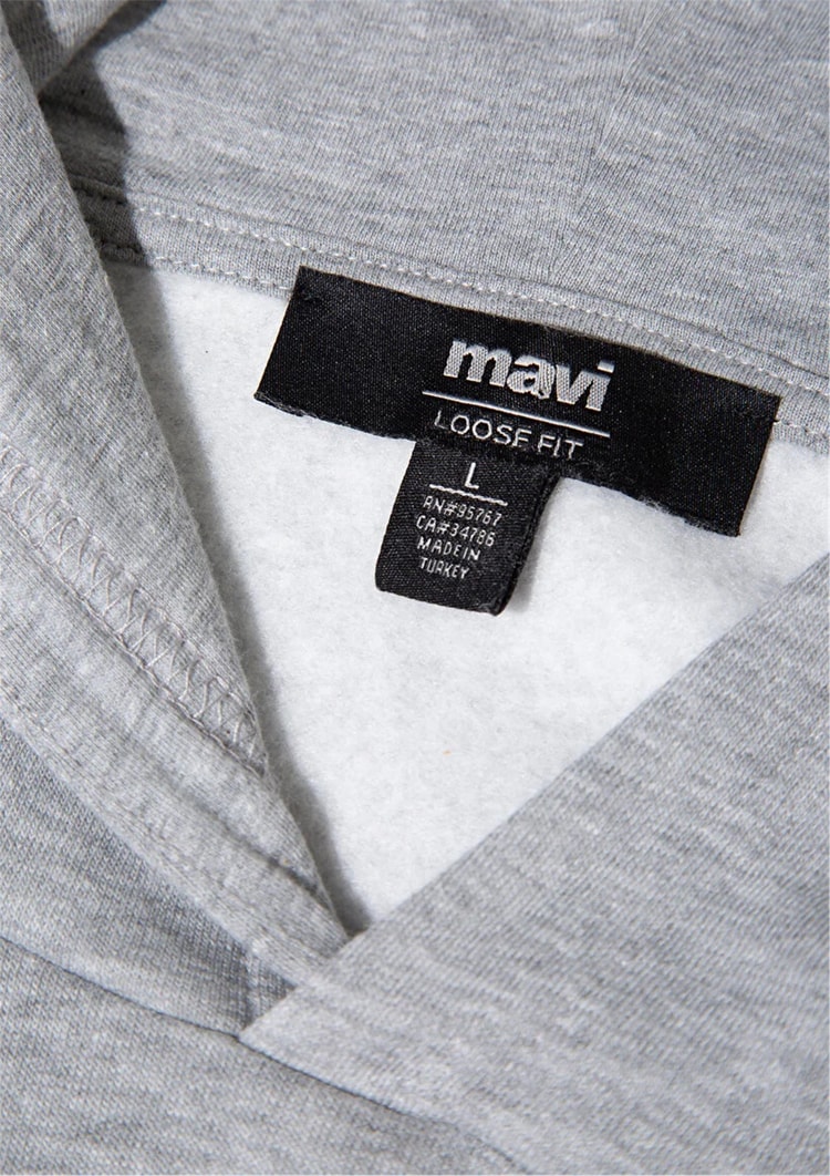 Mavı M0S10413-80018 Grı Melanj Erkek Mavı Logo Baskılı Kapusonlu Oversıze Sweatshırt