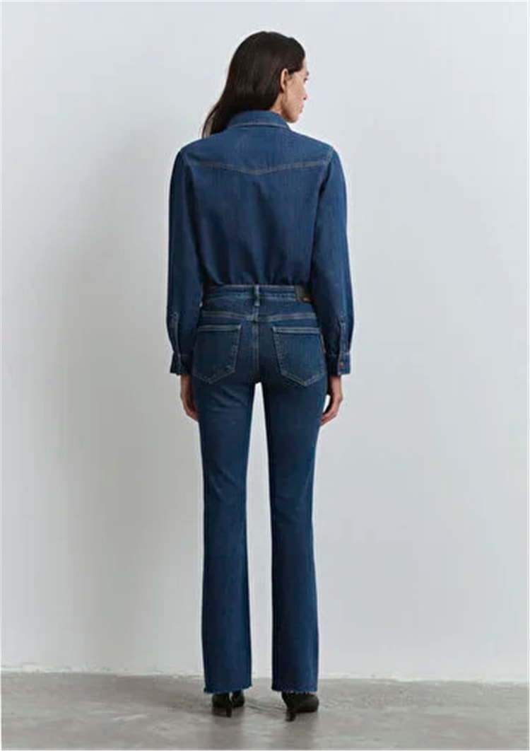 Mavı M101225-80680 Marıa Dark Blue Gold Denım Kadın Flare Boot Cut Denım Pantolon