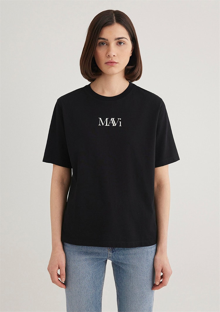 Mavi M1611594-900 Siyah Kadın Regular Mavi Logo T-Shirt