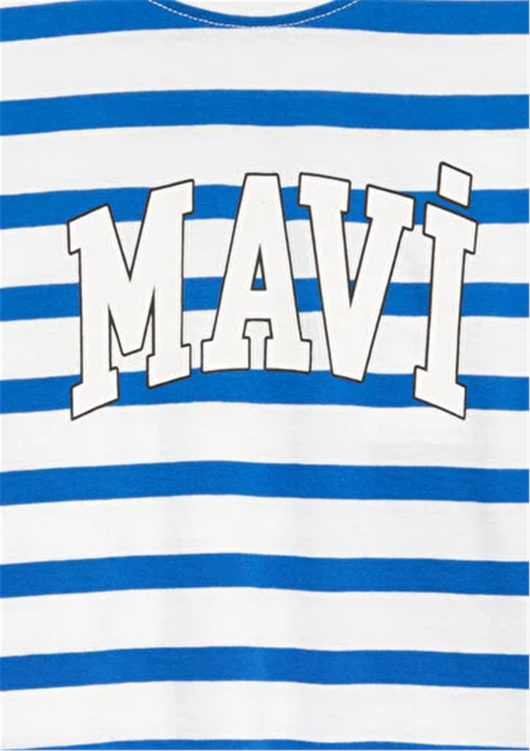 Mavı M6610251-91364 Lapıs Blue Strıpe Erkek Cocuk Oversıze Mavı Logo Baskılı T-Shırt