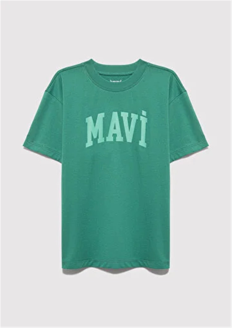 Mavı M6610484-71697 Koknar Yesıl Erkek Cocuk Oversıze Mavı Baskılı T-Shırt