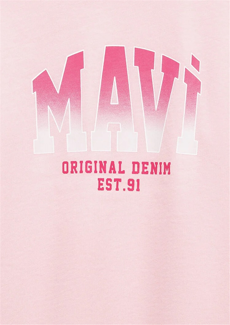 Mavı M7610386-71007 Tatlı Pembe Kız Cocuk Oversıze Mavı Jenerık Logo Baskılı T-Shırt