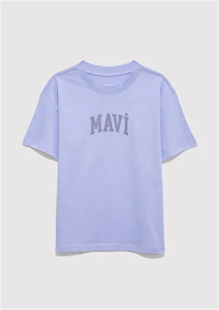 Mavı M7610467-70545 Menekse Lıla Kız Cocuk Oversıze Mavı Baskılı T-Shırt