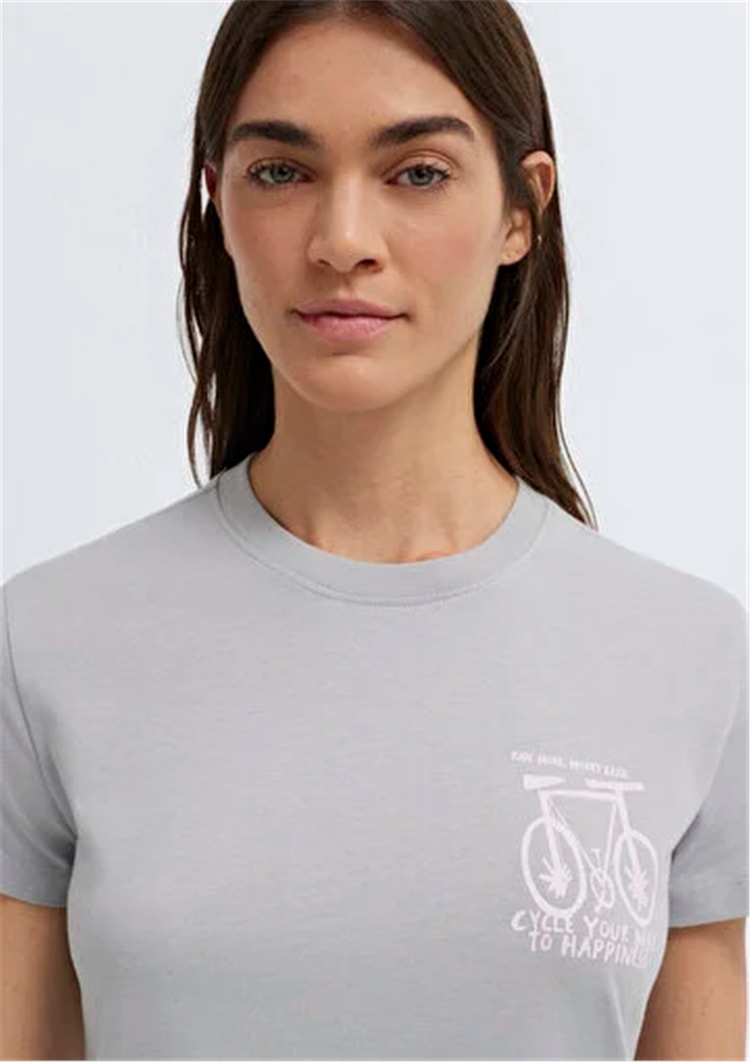 Mavi Y26 M1613860-70075 Açık Gri Kadın Slim Bisiklet Baskılı T-shirt