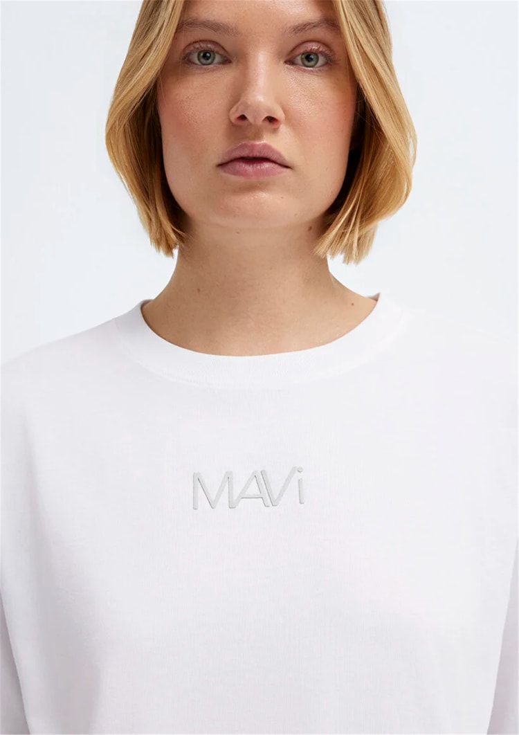 Mavi Y26 M1613884-620 Beyaz Kadın Oversıze Mavi Baskılı T-shirt