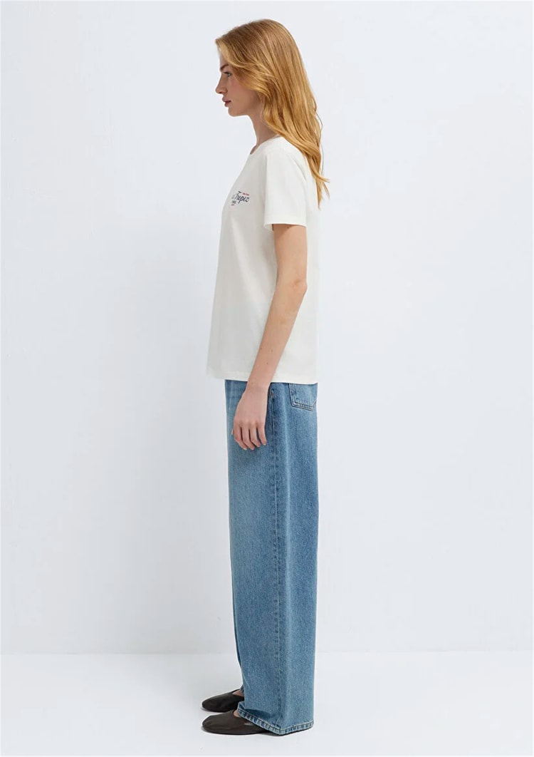 Mavi Y26 M1613891-80194 Hindistan Cevizi Kadın Slim Slogan Baskılı T-shirt