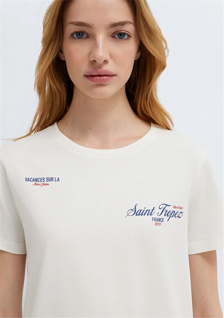 Mavi Y26 M1613891-80194 Hindistan Cevizi Kadın Slim Slogan Baskılı T-shirt