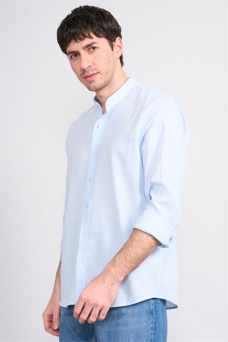 Mentality 2140 Erkek Uzun Kol Hakim Yaka Pamuk Flam Regular Gömlek 1-3 Bebe Mavi