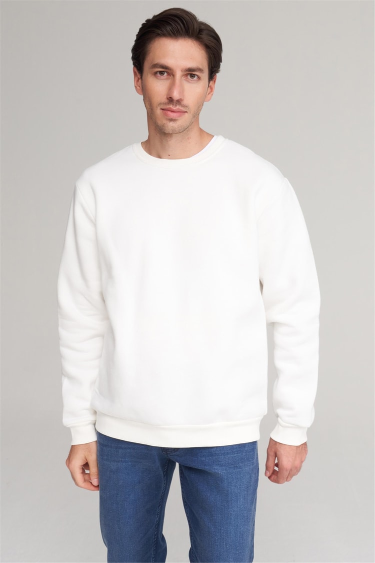 Mentality 3036 Erkek Bisiklet Yaka Üç İplik Şardonlu Sweatshirt Krem